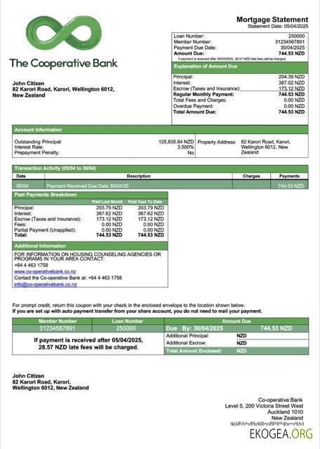 New Zealand Co, relevé hypothécaire de la banque opérationnelle Modèle Word et PDF